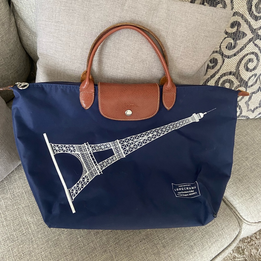 LIMITED EDITION Eiffel Tower Longchamp Navy Blue Tote Bag